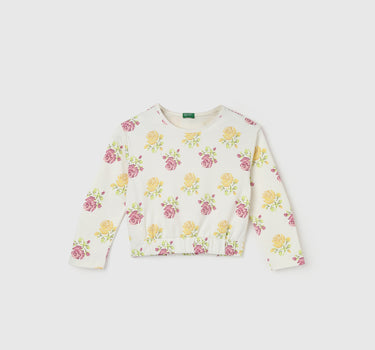 Girl's Regular Fit Round Neck Floral Tops