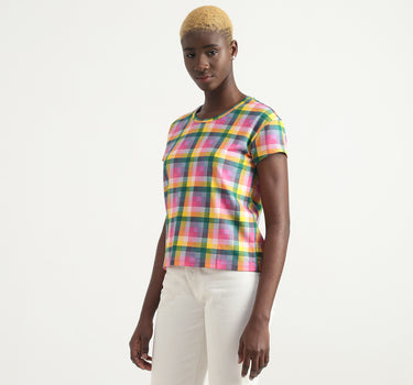 Cotton Checked Round Neck Women Tops