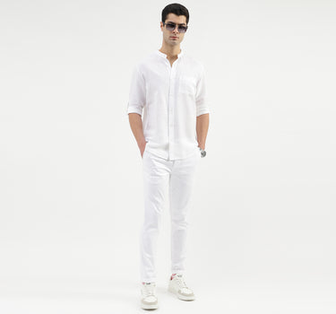 Regular Fit Mandarin Collar Solid Shirts