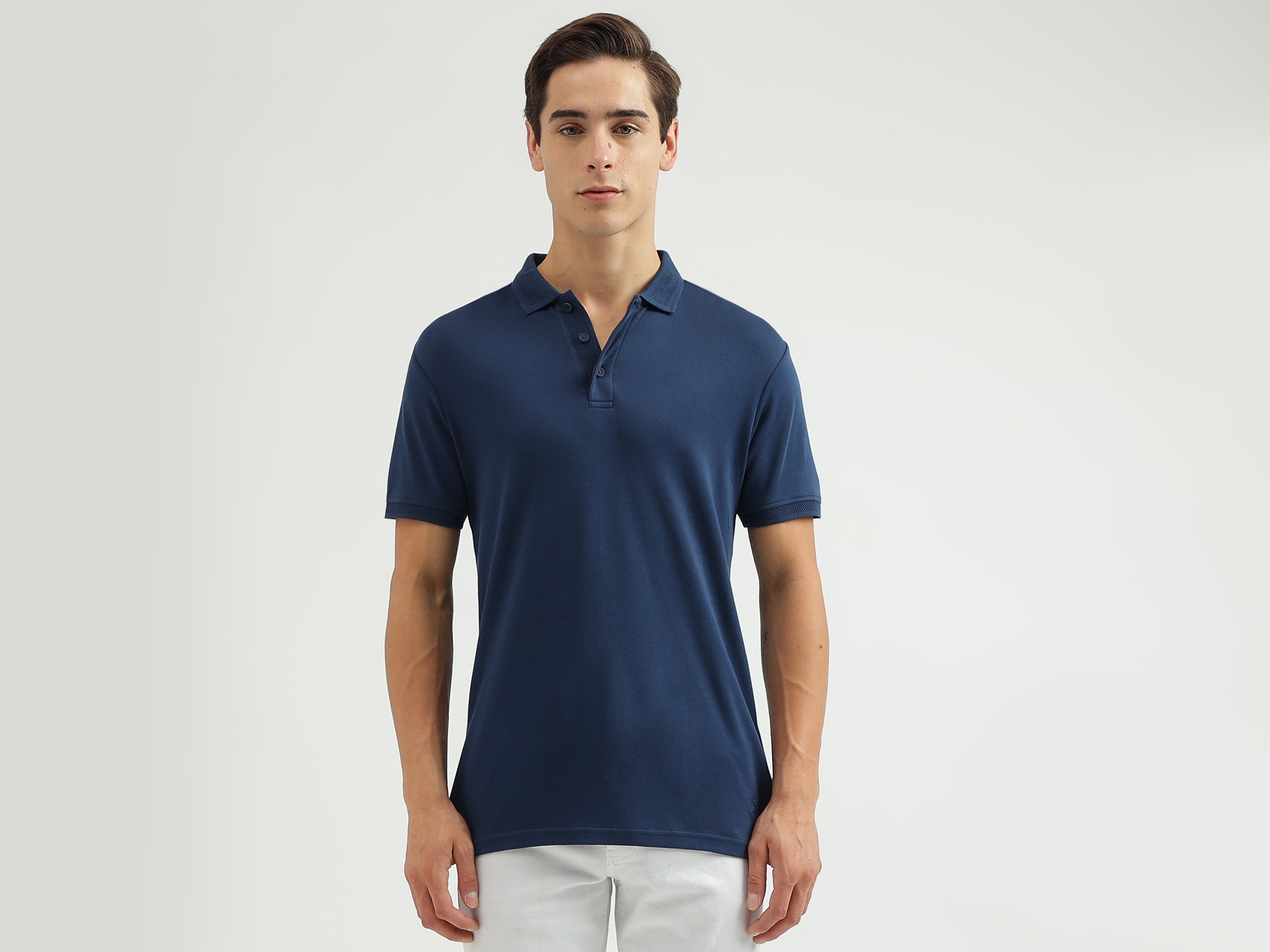 Solid Polo Neck Regular-Fit T-Shirt