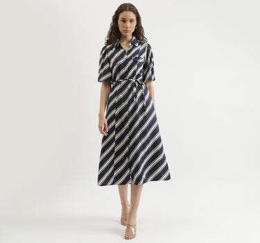 Regular Fit Spread Collar Striped Dress