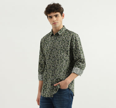 Slim Fit Spread Collar Floral Print Shirt