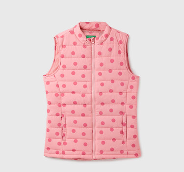 Girl's Regular Fit Polka Dot Print Jacket