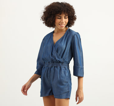 Women Solid V-Neck Romper