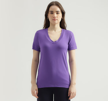 Women's Regular Fit V-Neck Solid T-Shirt