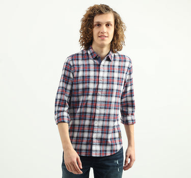 Men Checked Spread Collar Shirt