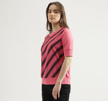 Regular Fit Round Neck Striped Women's Top