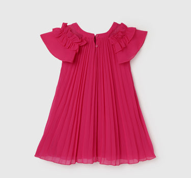 Girl's Regular Fit Round Neck Pleated Dresses