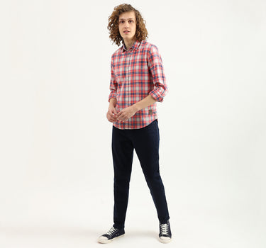 Men Checked Spread Collar Shirt