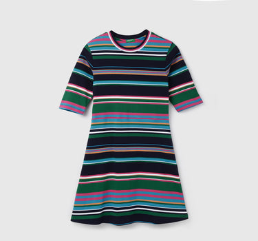 Women's Regular Fit Round Neck Striped Dresses