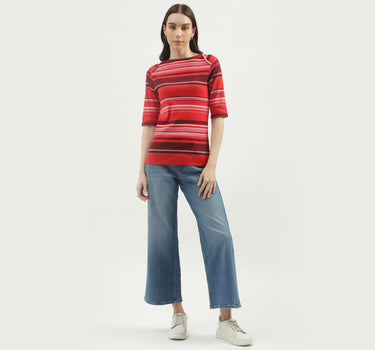 Women's Regular Fit Boat Neck Striped Tops