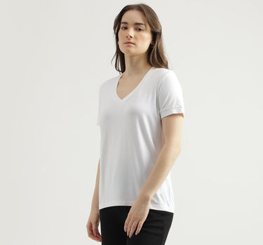 Women's Regular Fit V-Neck Solid T-Shirt