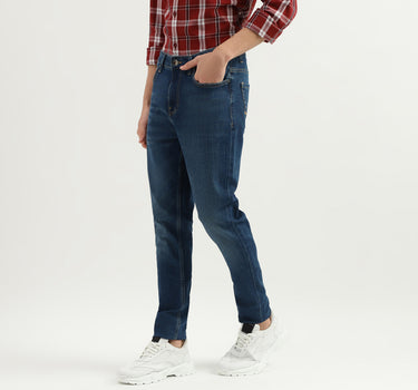 Solid Mid Rise Carrot Fit Jeans