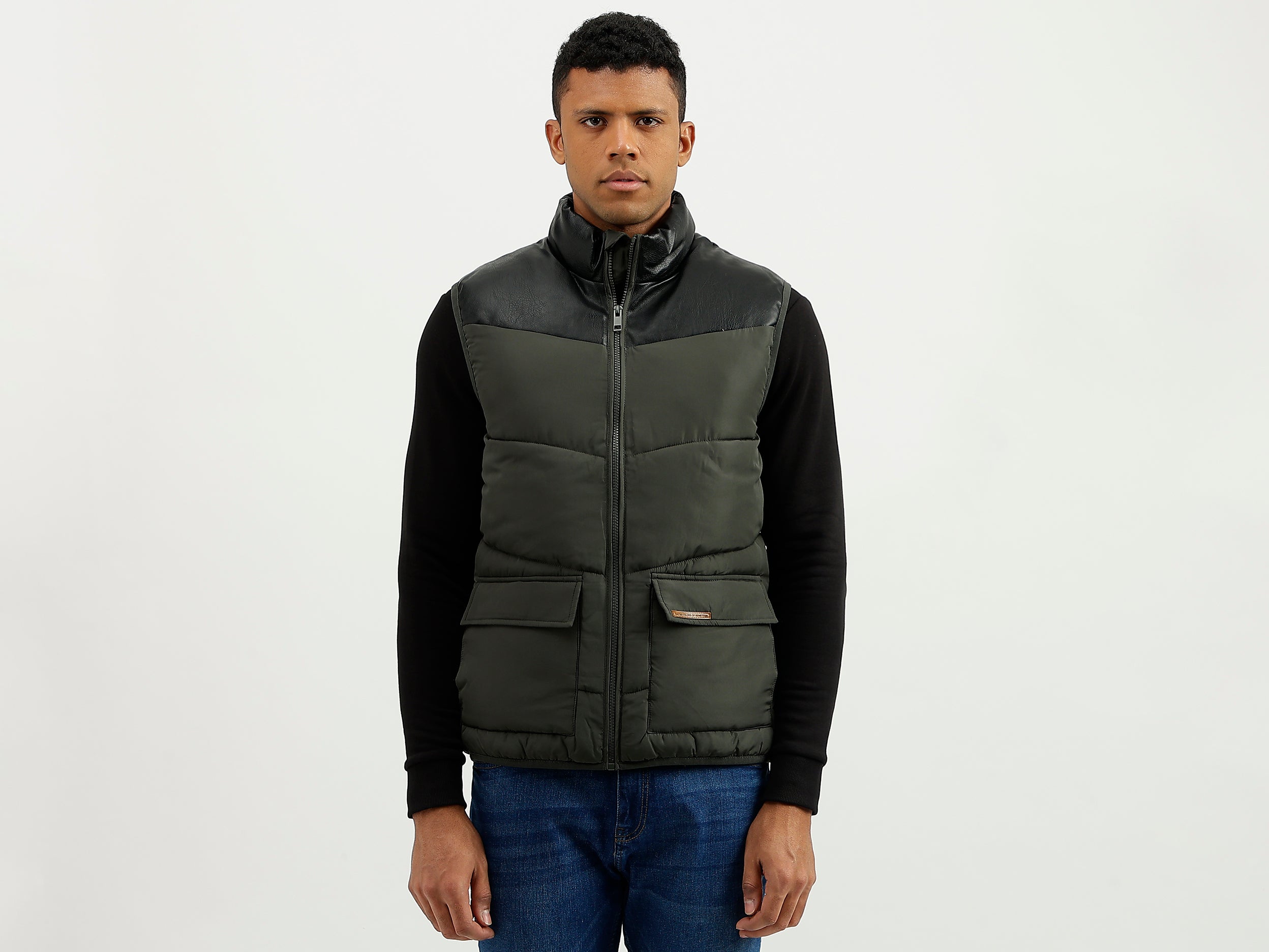 Regular Fit Mock Neck Solid Jacket