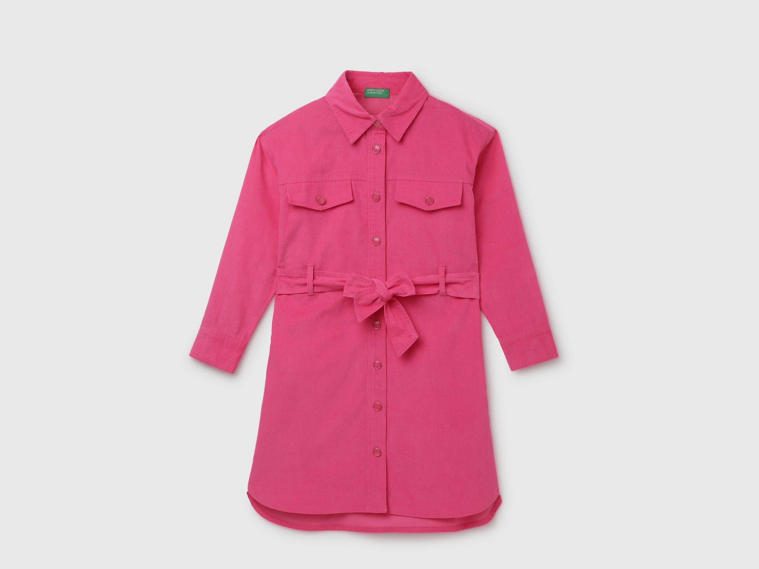 Girl's Regular Fit Spread Collar Textured Shirt Dress