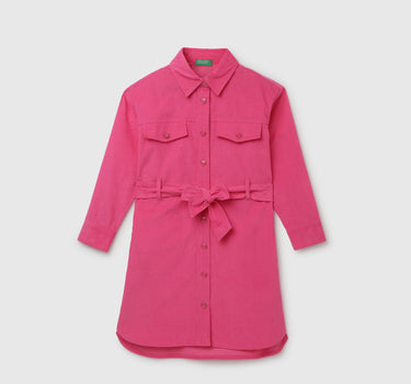 Girl's Regular Fit Spread Collar Textured Shirt Dress