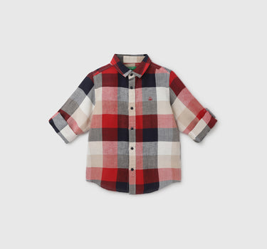 Boy's Regular Fit Spread Collar Checked Shirt