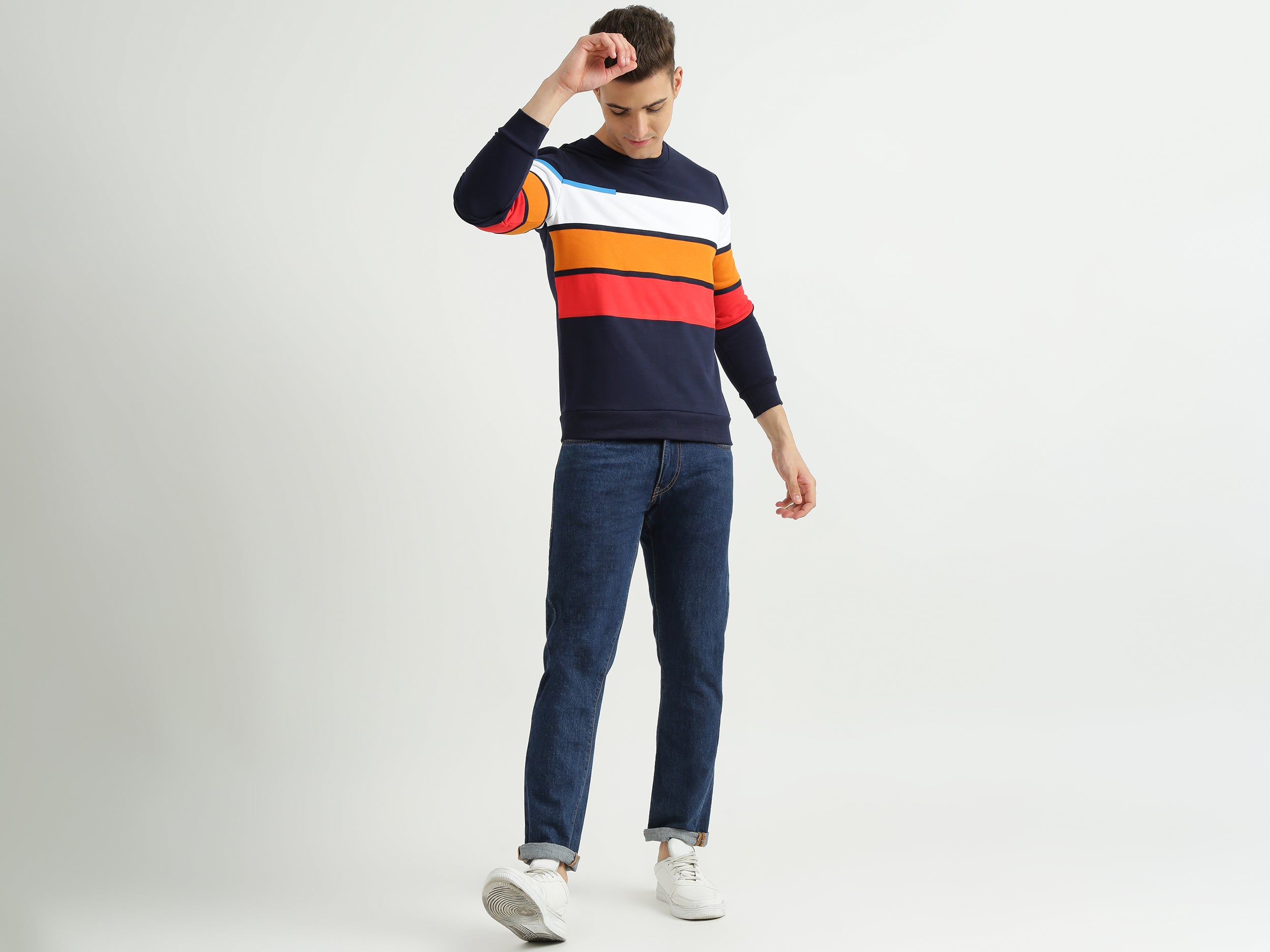 Mens Long Sleeve Stripe Sweatshirt