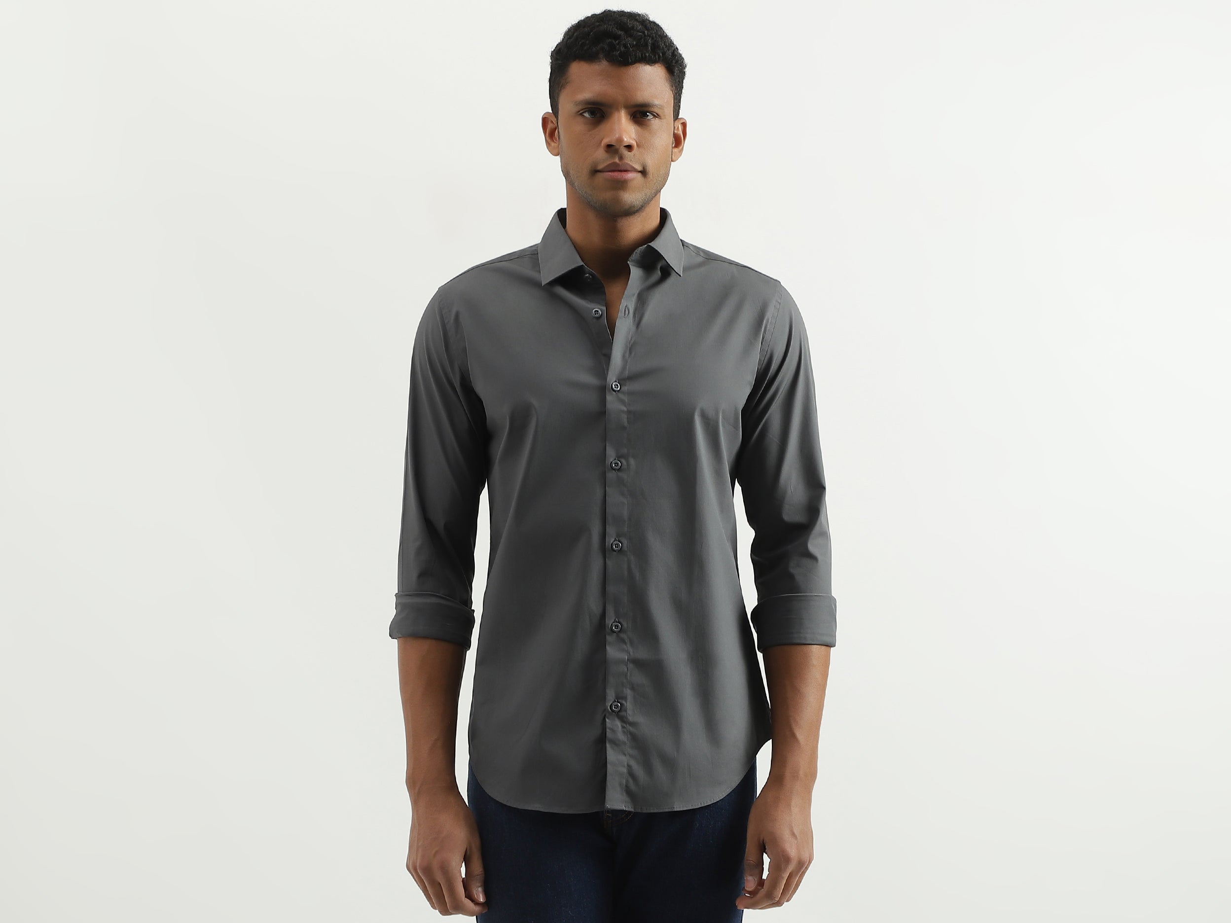 Slim Fit Spread Collar Solid Shirt