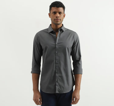 Slim Fit Spread Collar Solid Shirt