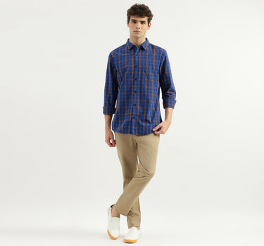 Slim Fit Spread Collar Checkered Shirt