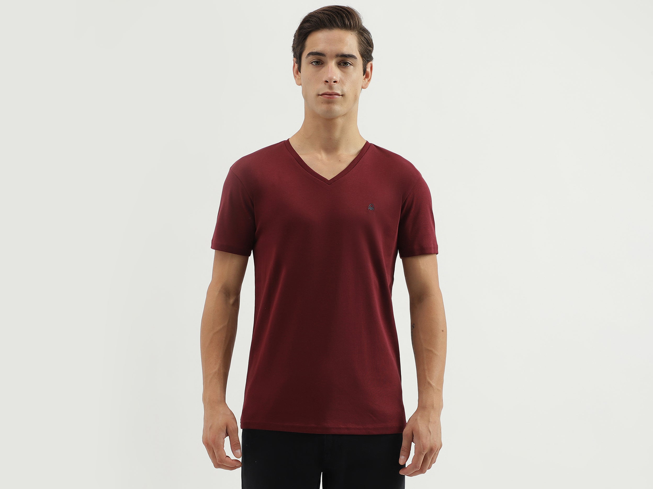 Men's Regular Fit V-Neck Solid T-Shirt