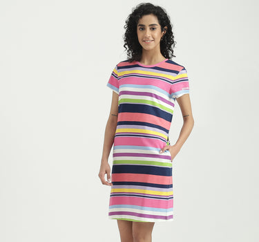 Cotton Striped Round Neck Women Dresses