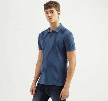 Men's Regular Fit Polo Neck Textured T-shirt