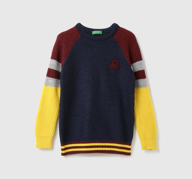 Boys Colorblock Round Neck Sweater