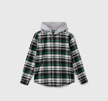 Boy's Regular Fit Checked Shirt with Hood