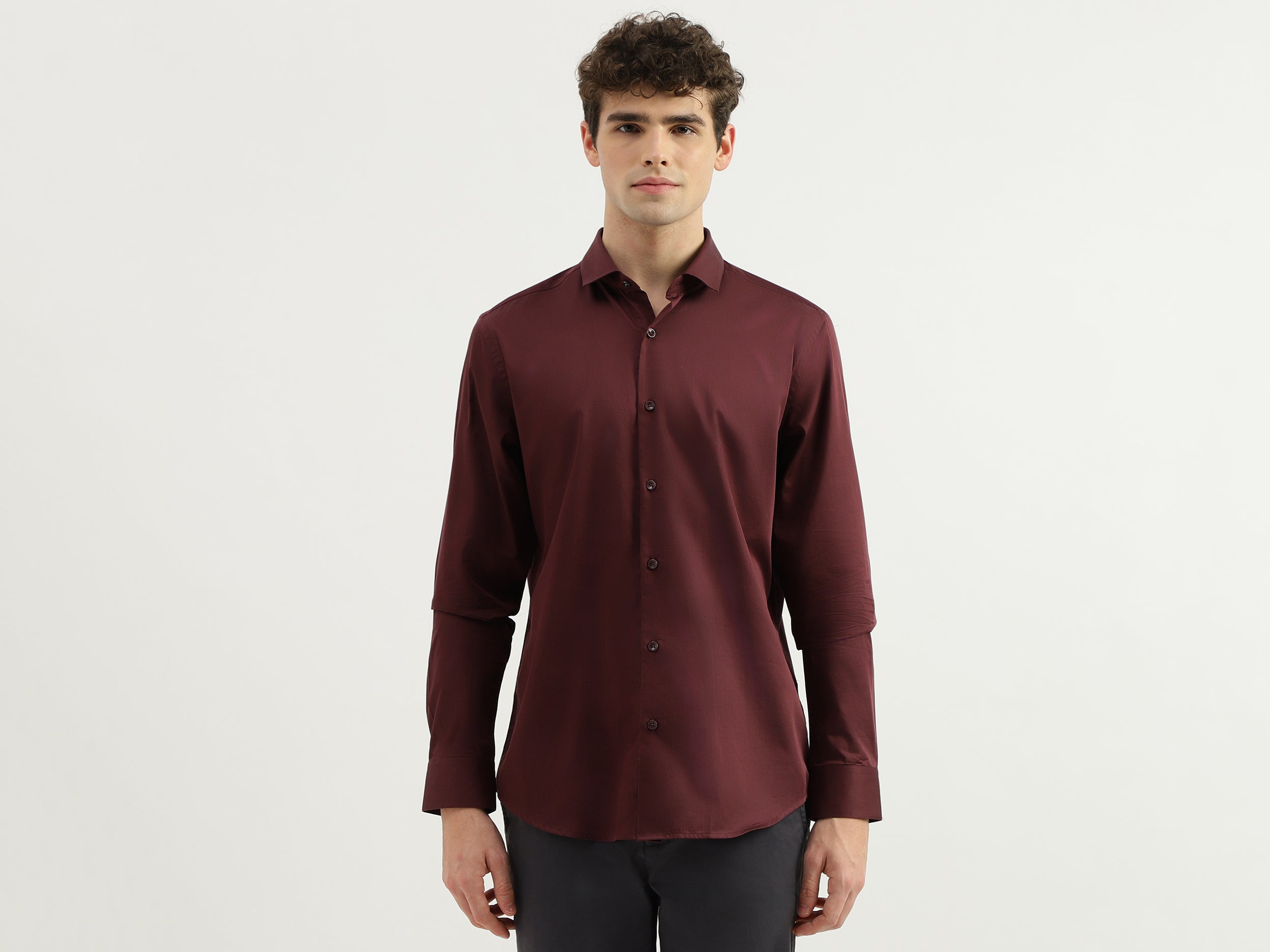 Slim Fit Spread Collar Solid Shirt