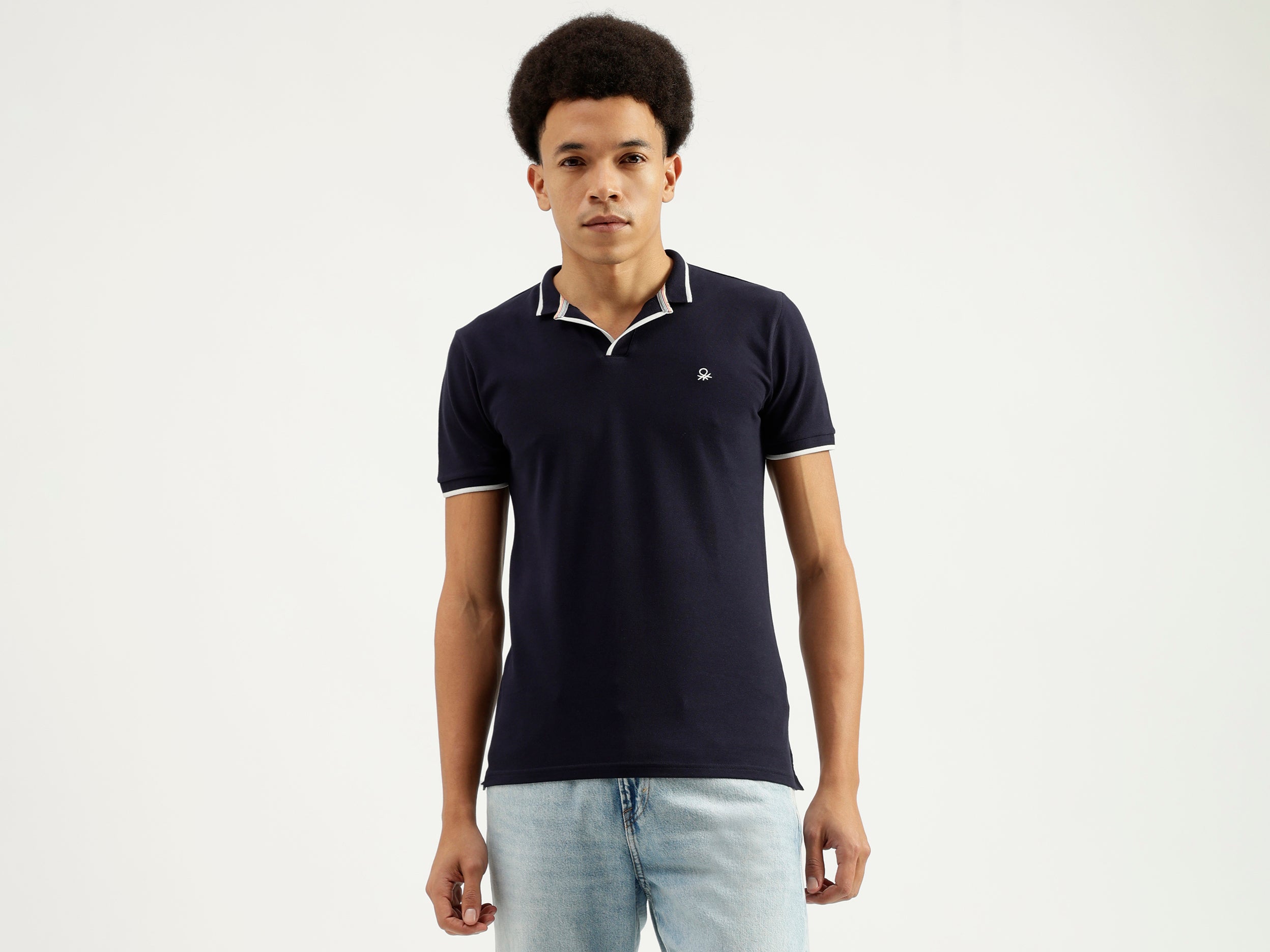 Polo Neck Solid Pattern T-Shirt