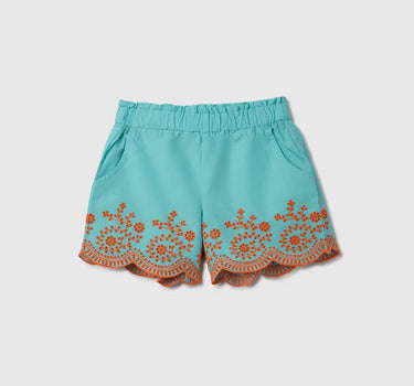 Embroidered Regular Fit Paperbag Shorts