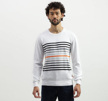 Regular Fit Round Neck Pique Stripe Tricot Sweater