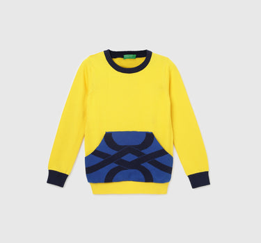 Boy's Regular Fit Crew Neck Colorblock Sweater