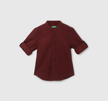 Boy's Regular Fit Mandarin Collar Textured Shirt