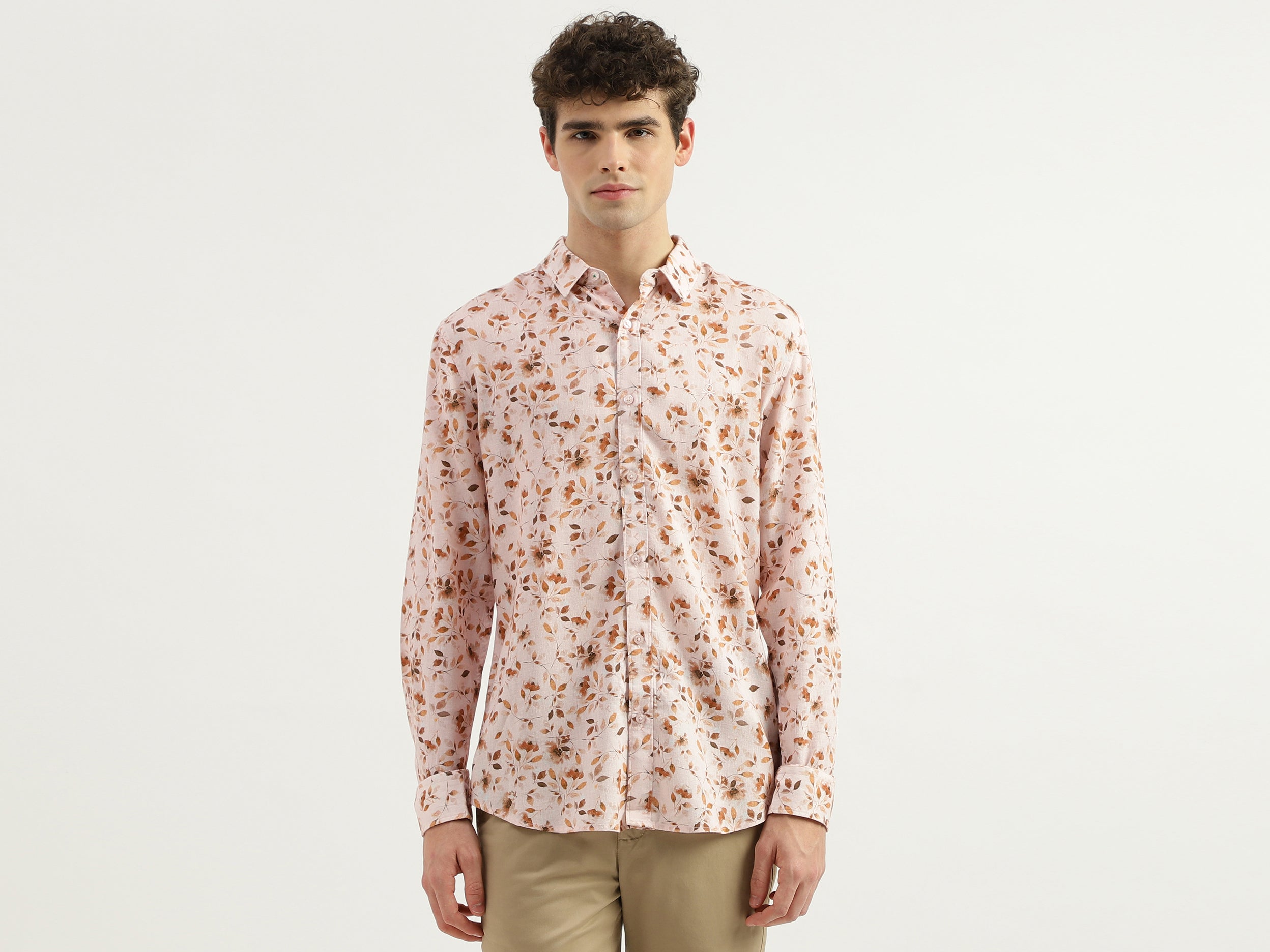 Slim Fit Spread Collar Floral Print Shirt