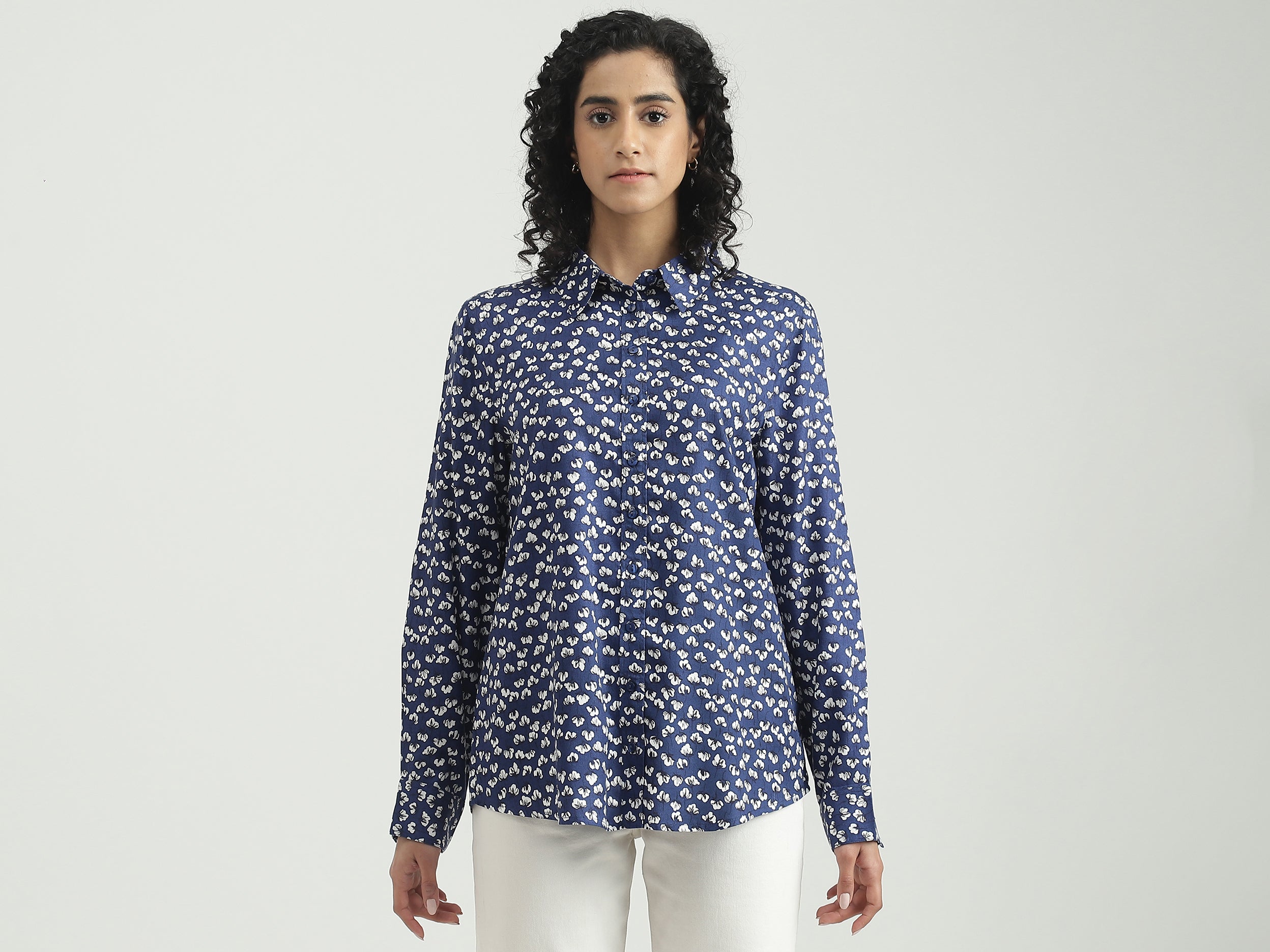 Viscose Printed Spread Collar Women Shirts