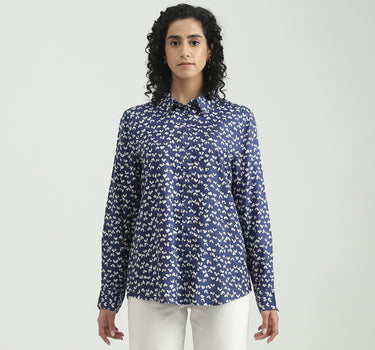 Viscose Printed Spread Collar Women Shirts