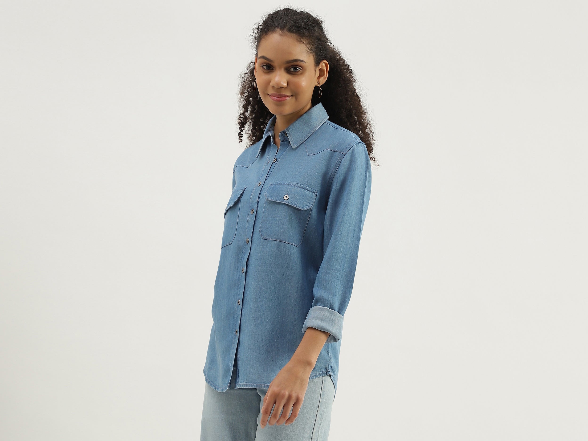 Spread Collar Solid Shirt