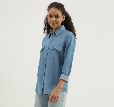 Spread Collar Solid Shirt