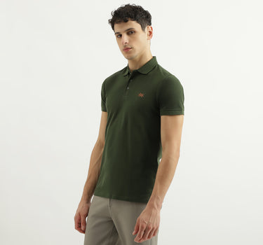 Faux Leather Patch Polo Collar T-Shirt