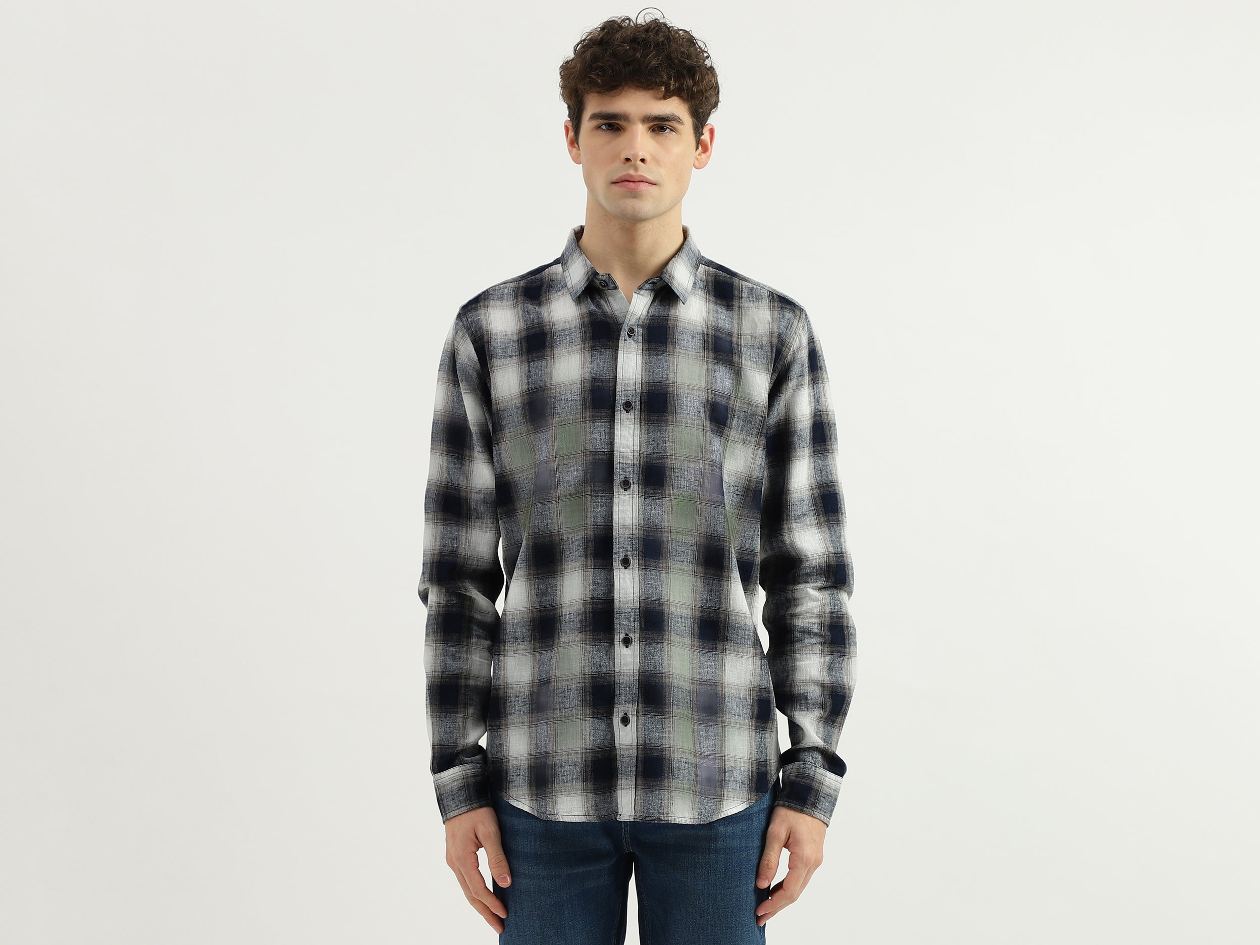 Regular Fit Spread Collar Checkered Shirt