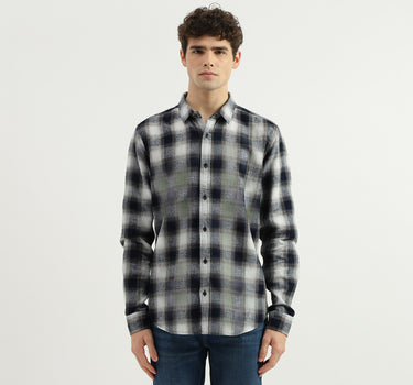 Regular Fit Spread Collar Checkered Shirt