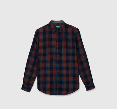 Men Checked Spread Collar Shirt