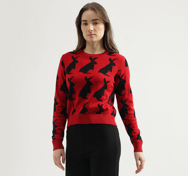 Women's Regular Fit Round Neck Printed Sweater