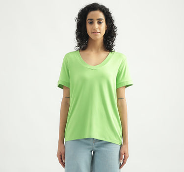 Viscose Solid V-Neck Women T-shirts