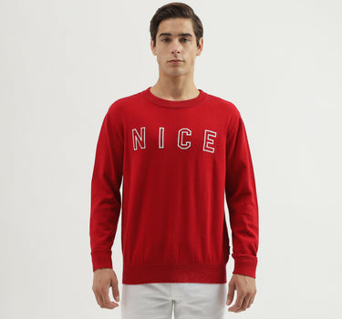 Men's Regular Fit Crew Neck Embroidered Sweater