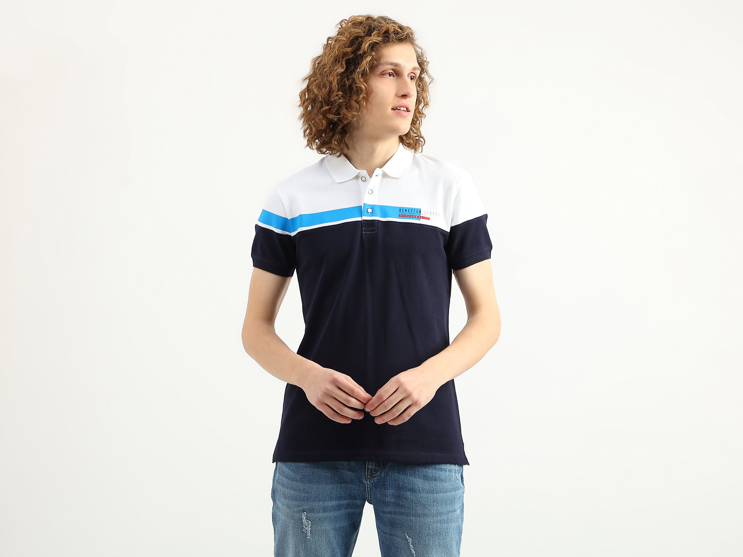 Men Colorblock Polo Collar T-Shirt