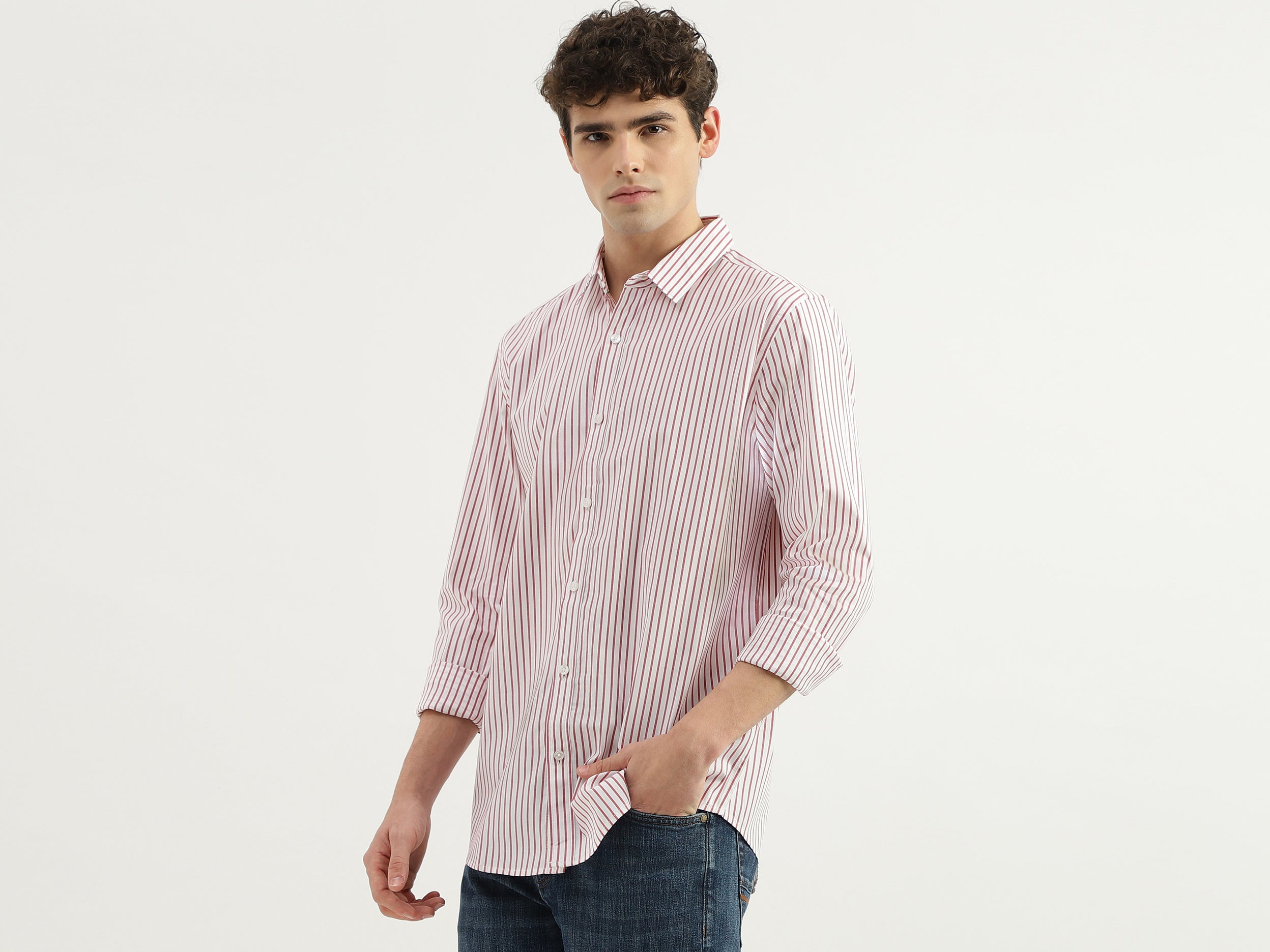 Regular Fit Spread Collar Striped Shirt